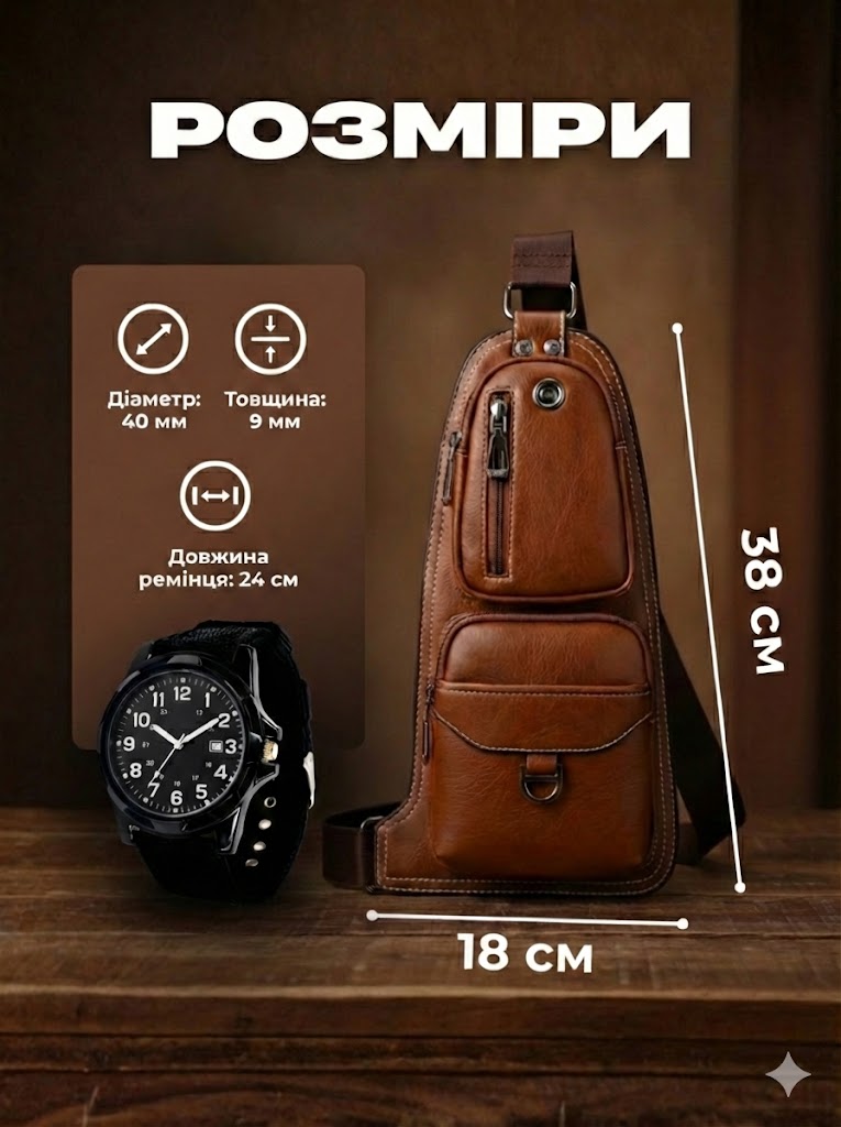 Чоловіча сумка + годинник у подарунок